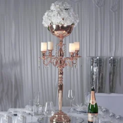 Metal 4 Arm Candelabra Votive Candle Holder, Flower Vase Bowl 33"