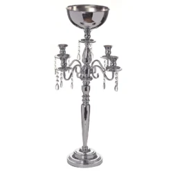 Metal 4 Arm Candelabra Votive Candle Holder, Flower Vase Bowl 33" -Home Decor Promotional Store CHDLR 039 SILV 01