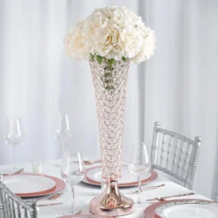 2 Pack | 22" Tall Crystal Beaded Trumpet Vase Set, Table Centerpiece