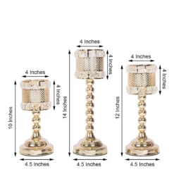 3 Pack | Acrylic Crystal Beaded Votive Candle Holders, Goblet Candle Holder Set -Home Decor Promotional Store CHDLR 043 GOLD 98