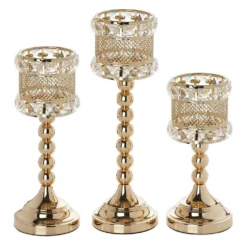 3 Pack | Acrylic Crystal Beaded Votive Candle Holders, Goblet Candle Holder Set -Home Decor Promotional Store CHDLR 043 GOLD 01