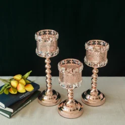 3 Pack | Acrylic Crystal Beaded Votive Candle Holders, Goblet Candle Holder Set