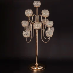 Metal Crystal Beaded Candelabra Candle Holders, Goblet Votive Candle Holders 40" Tall 13 Arm -Home Decor Promotional Store CHDLR 047 GOLD 01XL