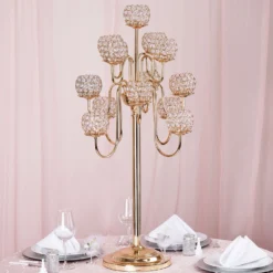 Metal Crystal Beaded Candelabra Candle Holders, Goblet Votive Candle Holders 40" Tall 13 Arm