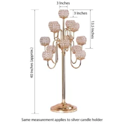 Metal Crystal Beaded Candelabra Candle Holders, Goblet Votive Candle Holders 40" Tall 13 Arm -Home Decor Promotional Store CHDLR 047 SILV 98 min