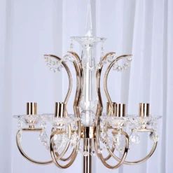 Gold Metal Candelabra Taper Candle Holders With Acrylic Crystals 40" Tall 6 Arm -Home Decor Promotional Store CHDLR 048 GOLD D03