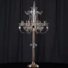 Gold Metal Candelabra Taper Candle Holders With Acrylic Crystals 40" Tall 6 Arm