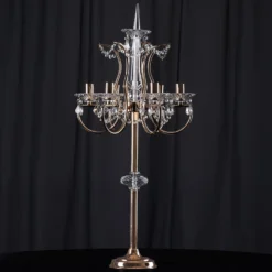 Gold Metal Candelabra Taper Candle Holders With Acrylic Crystals 40" Tall 6 Arm