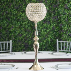 Metal Acrylic Crystal Goblet Candle Holder, Flower Ball Stand 30" 14 Metal Acrylic Crystal Goblet Candle Holder, Flower Ball Stand 30" -Home Decor Promotional Store CHDLR 051 GOLD 01