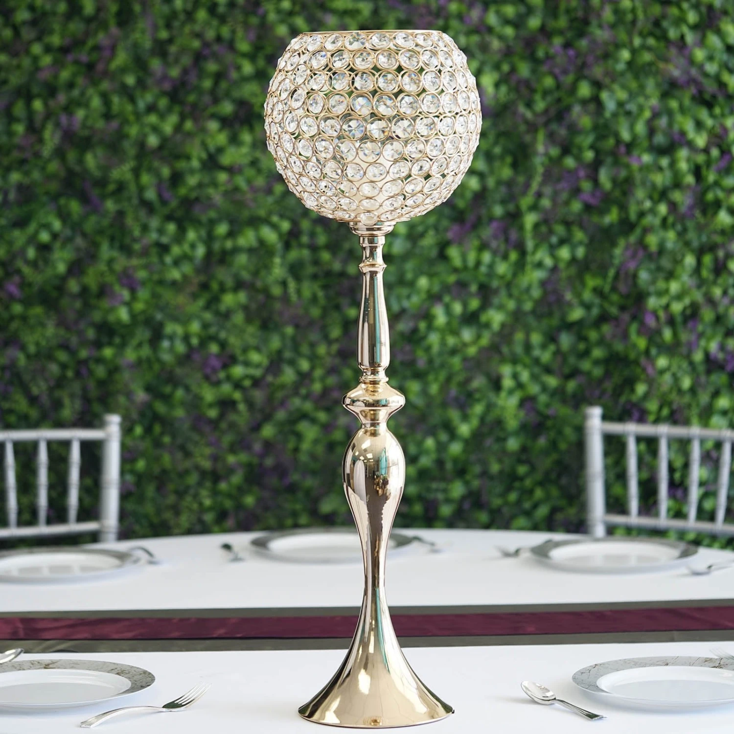 Metal Acrylic Crystal Goblet Candle Holder, Flower Ball Stand 30" 6 Metal Acrylic Crystal Goblet Candle Holder, Flower Ball Stand 30" - Image 6