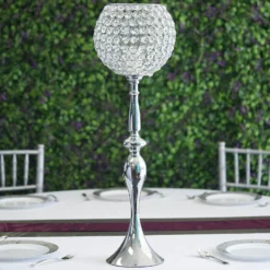 Metal Acrylic Crystal Goblet Candle Holder, Flower Ball Stand 30" 16 Metal Acrylic Crystal Goblet Candle Holder, Flower Ball Stand 30" -Home Decor Promotional Store CHDLR 051 SILV 01
