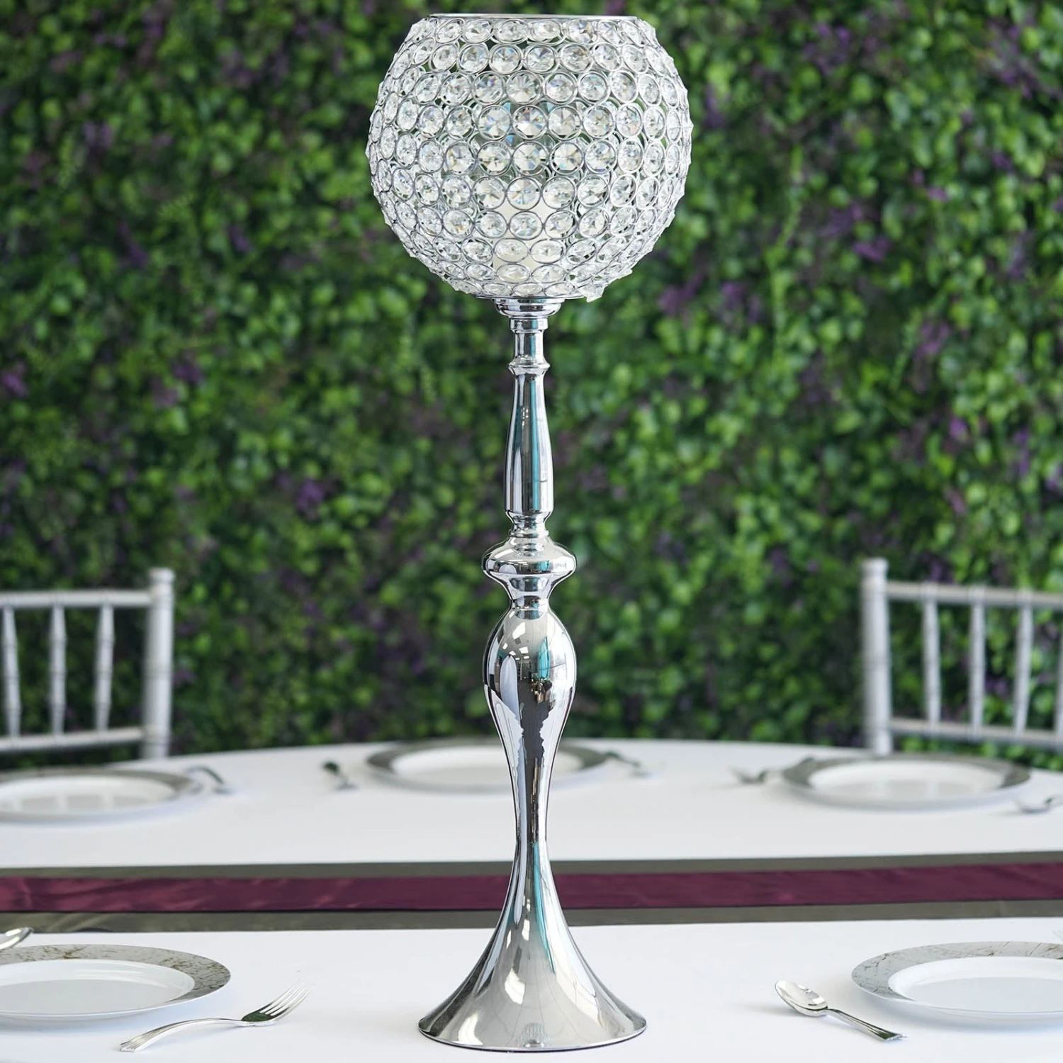 Metal Acrylic Crystal Goblet Candle Holder, Flower Ball Stand 30" 8 Metal Acrylic Crystal Goblet Candle Holder, Flower Ball Stand 30" - Image 8