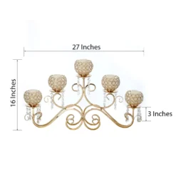 5 Arm Gold Metal Crystal Horizontal Candelabra Goblet Candle Holder Stand 27" -Home Decor Promotional Store CHDLR 053 GOLD 98 min cc26fa00 534d 4241 916f d08b660d5b2a