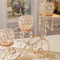 5 Arm Gold Metal Crystal Horizontal Candelabra Goblet Candle Holder Stand 27" -Home Decor Promotional Store CHDLR 053 GOLD D01