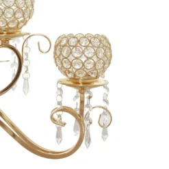 5 Arm Gold Metal Crystal Horizontal Candelabra Goblet Candle Holder Stand 27" -Home Decor Promotional Store CHDLR 053 GOLD D17