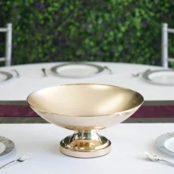 15" Round Metal Pedestal Flower Pot Floating Candle Bowl, Display Dish -Home Decor Promotional Store CHDLR 054 GOLD 14 01