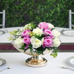 15" Round Metal Pedestal Flower Pot Floating Candle Bowl, Display Dish -Home Decor Promotional Store CHDLR 054 GOLD 14 01 1