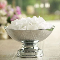 12" Round Metal Pedestal Flower Pot Floating Candle Bowl, Display Dish -Home Decor Promotional Store CHDLR 054 SILV 11 D13