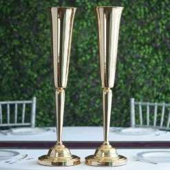 2 Pack Shiny Metallic Reversible Hourglass Vase Set, Votive Candle Holders 29"