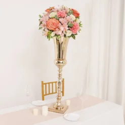 Gold Trumpet Metal Flower Vase, European Style Centerpiece - Square Base 27" Tall -Home Decor Promotional Store CHDLR 062 28 GOLD D07.progressive e21f0dbe 4e23 41f3 93ef 0449890fa36d