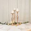 Set Of 3 | Gold Metal Crystal Ball Flower Bowl Pedestal Stand Set, Pillar Candle Holder Stands - 20", 23", 25"