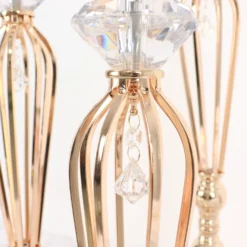 Set Of 3 | Gold Metal Crystal Ball Flower Bowl Pedestal Stand Set, Pillar Candle Holder Stands - 20", 23", 25" -Home Decor Promotional Store CHDLR 063 SET GOLD D07