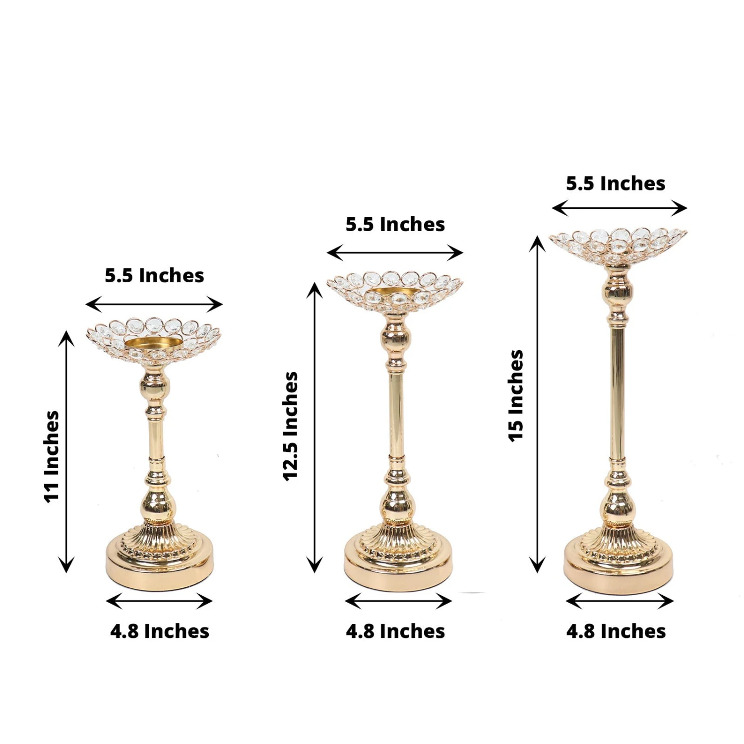 Set Of 3 | Gold Metal Crystal Beaded Votive Candle Holder Centerpieces, Tea Light Candle Holder Stands - 11",13",15" 13 Set Of 3 | Gold Metal Crystal Beaded Votive Candle Holder Centerpieces, Tea Light Candle Holder Stands - 11",13",15" - Image 13