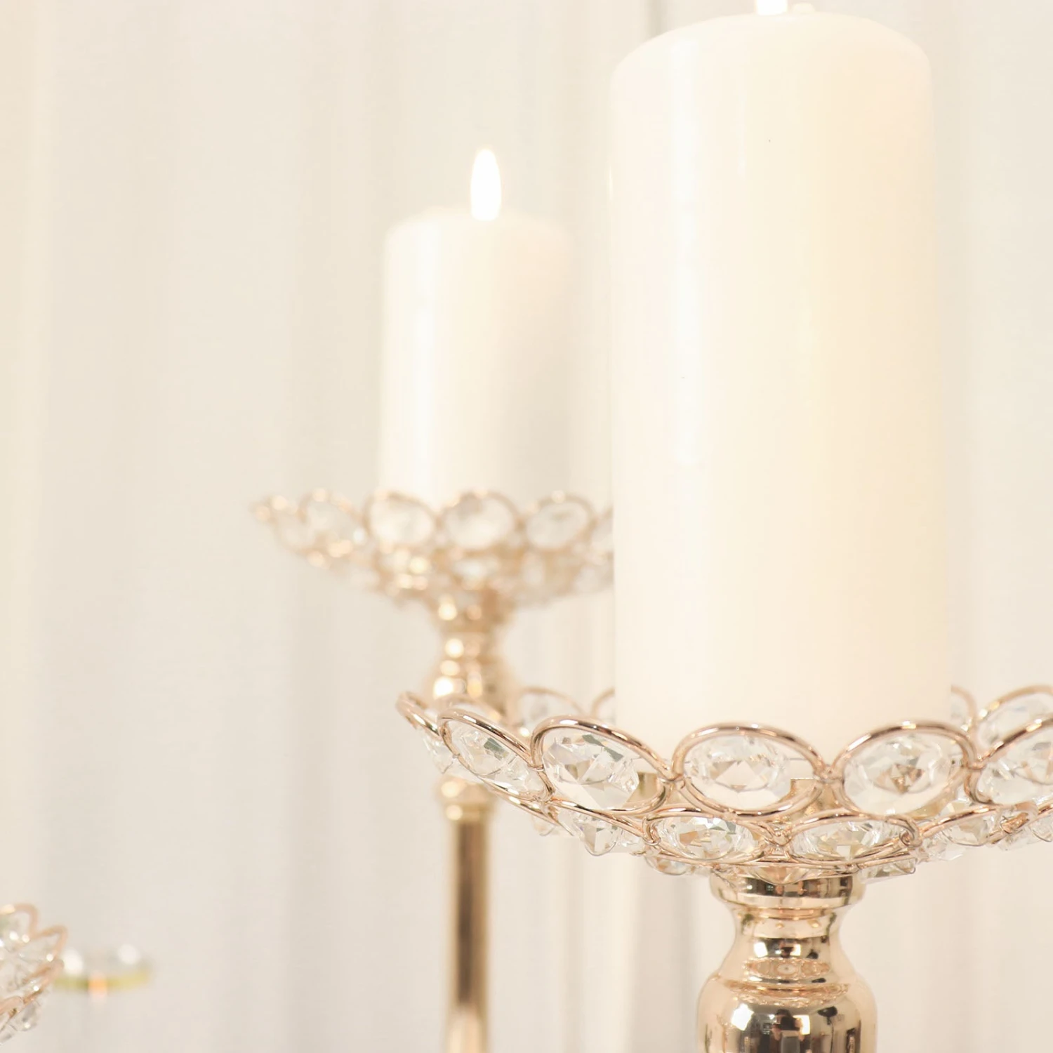 Set Of 3 | Gold Metal Crystal Beaded Votive Candle Holder Centerpieces, Tea Light Candle Holder Stands - 11",13",15" 9 Set Of 3 | Gold Metal Crystal Beaded Votive Candle Holder Centerpieces, Tea Light Candle Holder Stands - 11",13",15" - Image 9