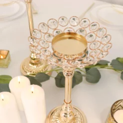 Set Of 3 | Gold Metal Crystal Beaded Votive Candle Holder Centerpieces, Tea Light Candle Holder Stands - 11",13",15" 23 Set Of 3 | Gold Metal Crystal Beaded Votive Candle Holder Centerpieces, Tea Light Candle Holder Stands - 11",13",15" -Home Decor Promotional Store CHDLR 064 SET GOLD D04