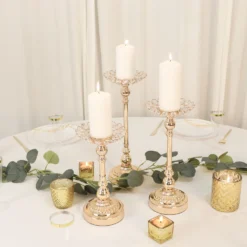 Set Of 3 | Gold Metal Crystal Beaded Votive Candle Holder Centerpieces, Tea Light Candle Holder Stands - 11",13",15" 20 Set Of 3 | Gold Metal Crystal Beaded Votive Candle Holder Centerpieces, Tea Light Candle Holder Stands - 11",13",15" -Home Decor Promotional Store CHDLR 064 SET GOLD D05
