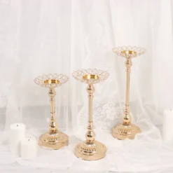 Set Of 3 | Gold Metal Crystal Beaded Votive Candle Holder Centerpieces, Tea Light Candle Holder Stands - 11",13",15" 24 Set Of 3 | Gold Metal Crystal Beaded Votive Candle Holder Centerpieces, Tea Light Candle Holder Stands - 11",13",15" -Home Decor Promotional Store CHDLR 064 SET GOLD D06