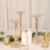 Set Of 3 | Gold Metal Crystal Beaded Votive Candle Holder Centerpieces, Tea Light Candle Holder Stands - 11",13",15"