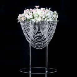 Acrylic Crystal Chandelier Bouquet Pillar Centerpiece, Large Flower Arrangement Table Stand 32" Tall -Home Decor Promotional Store CHDLR 065 32 CLR D01