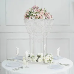 Acrylic Crystal Chandelier Bouquet Pillar Centerpiece, Large Flower Arrangement Table Stand 32" Tall -Home Decor Promotional Store CHDLR 065 32 CLR D02