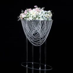 Acrylic Crystal Chandelier Bouquet Pillar Centerpiece, Large Flower Arrangement Table Stand 32" Tall -Home Decor Promotional Store CHDLR 065 32 CLR D03
