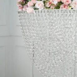 Acrylic Crystal Chandelier Bouquet Pillar Centerpiece, Large Flower Arrangement Table Stand 32" Tall -Home Decor Promotional Store CHDLR 065 32 CLR D07