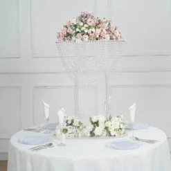 Acrylic Crystal Chandelier Bouquet Pillar Centerpiece, Large Flower Arrangement Table Stand 32" Tall