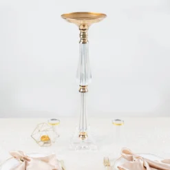 Gold / Clear Acrylic Crystal Pillar Candle Stand Table Centerpiece, Pedestal With Flower Bowl Top 21 Gold / Clear Acrylic Crystal Pillar Candle Stand Table Centerpiece, Pedestal With Flower Bowl Top -Home Decor Promotional Store CHDLR 066 24 GOLD D11
