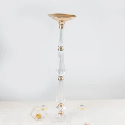 Gold / Clear Acrylic Crystal Pillar Candle Stand Table Centerpiece, Pedestal With Flower Bowl Top 31 Gold / Clear Acrylic Crystal Pillar Candle Stand Table Centerpiece, Pedestal With Flower Bowl Top -Home Decor Promotional Store CHDLR 066 32 GOLD D05
