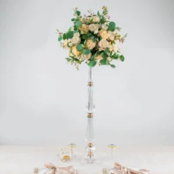 Gold / Clear Acrylic Crystal Pillar Candle Stand Table Centerpiece, Pedestal With Flower Bowl Top 22 Gold / Clear Acrylic Crystal Pillar Candle Stand Table Centerpiece, Pedestal With Flower Bowl Top -Home Decor Promotional Store CHDLR 066 32 GOLD 01