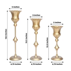 Set Of 3 | Metallic Gold Trumpet Flower Vase Centerpieces, Vintage Style Flute Table Decorative Stands - 13",16",19" -Home Decor Promotional Store CHDLR 067 SET GOLD 98