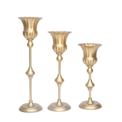 Set Of 3 | Metallic Gold Trumpet Flower Vase Centerpieces, Vintage Style Flute Table Decorative Stands - 13",16",19" -Home Decor Promotional Store CHDLR 067 SET GOLD 99