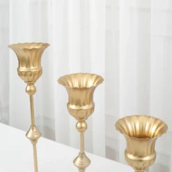 Set Of 3 | Metallic Gold Trumpet Flower Vase Centerpieces, Vintage Style Flute Table Decorative Stands - 13",16",19" -Home Decor Promotional Store CHDLR 067 SET GOLD D07