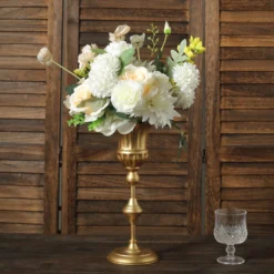 Set Of 3 | Metallic Gold Trumpet Flower Vase Centerpieces, Vintage Style Flute Table Decorative Stands - 13",16",19" -Home Decor Promotional Store CHDLR 067 SET GOLD D09