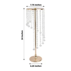 2 Pack 24" Gold Metal Flower Stand Table Centerpiece With Spiral Hanging Beads, Crystal Flower Pedestal Centerpiece -Home Decor Promotional Store CHDLR 068 24 GOLD 98