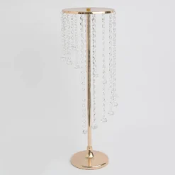 2 Pack 24" Gold Metal Flower Stand Table Centerpiece With Spiral Hanging Beads, Crystal Flower Pedestal Centerpiece -Home Decor Promotional Store CHDLR 068 24 GOLD 99