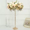 2 Pack 24" Gold Metal Flower Stand Table Centerpiece With Spiral Hanging Beads, Crystal Flower Pedestal Centerpiece