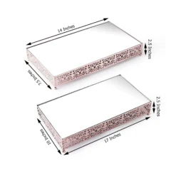 Set Of 2 | Fleur De Lis Metal Rectangle Pedestal Riser, Dessert Display Stand With Mirror Top -Home Decor Promotional Store CHDLR CAKE06 1418 054 99.98