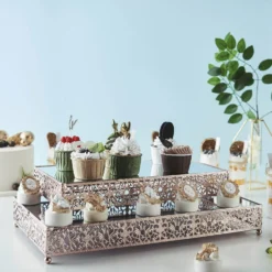 Set Of 2 | Fleur De Lis Metal Rectangle Pedestal Riser, Dessert Display Stand With Mirror Top -Home Decor Promotional Store CHDLR CAKE06 1418 054 D14 473edd7c f26e 45ec 996b 71c8c79d12c0