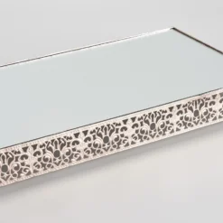 Set Of 2 | Fleur De Lis Metal Rectangle Pedestal Riser, Dessert Display Stand With Mirror Top -Home Decor Promotional Store CHDLR CAKE06 1418 054 D17